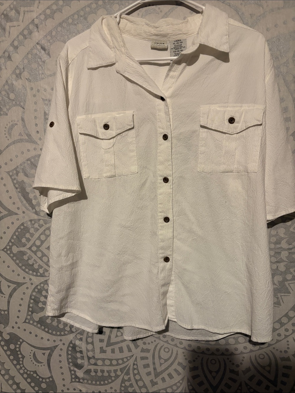 White Stag White Textured Button Front Utility Blouse Shirt XL 16/18